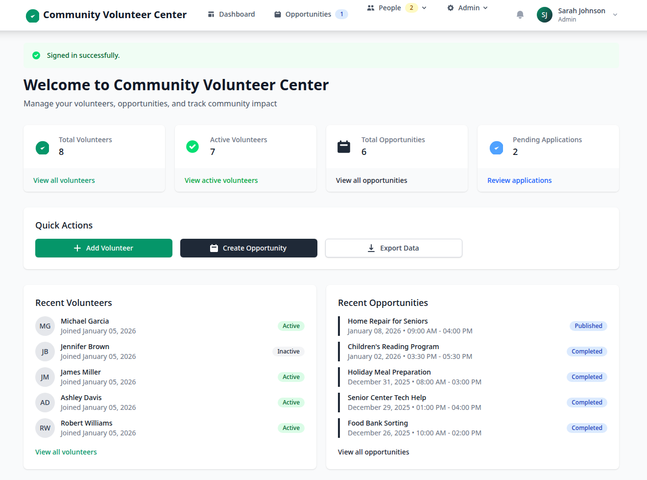 Volunteer Management Dashboard